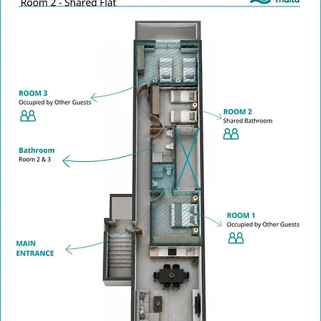 Séjour chez l'habitant F8 2, Private Two Single Beds Shared Bathroom In Shared Flat Msida